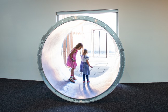 Installation view of sculpture by Oscar Tuazon