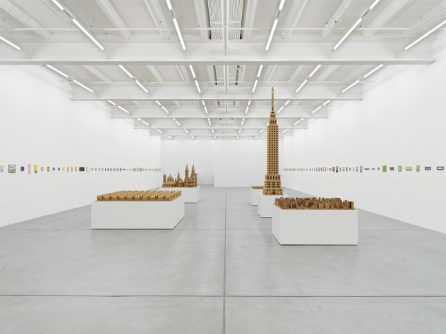Installation view of Jean-Frédéric Schnyder paintings and cardboard sculpture exhibition