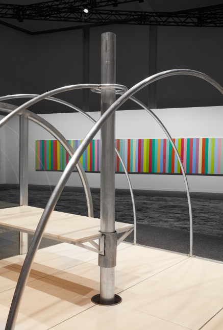 Installation view, Oscar Tuazon, Quonset Tent, Meridians, Art Basel Miami Beach, 2019