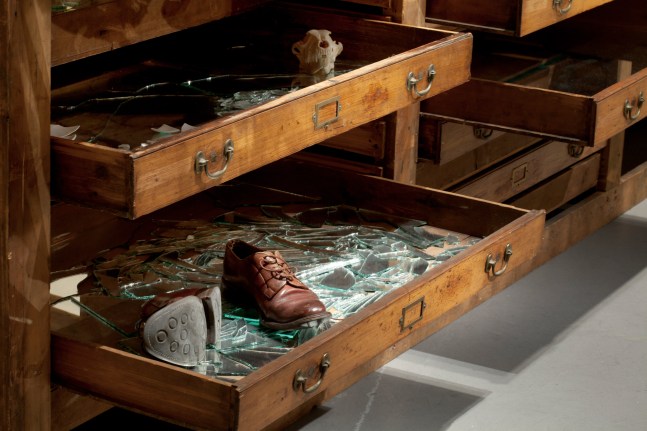 Installation view of sculptures by Douglas Gordon