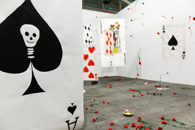 Installation view, Karen Kilimnik,&amp;nbsp;The Joker Episode of The Avengers, Art Basel Unlimited, Basel, 2024