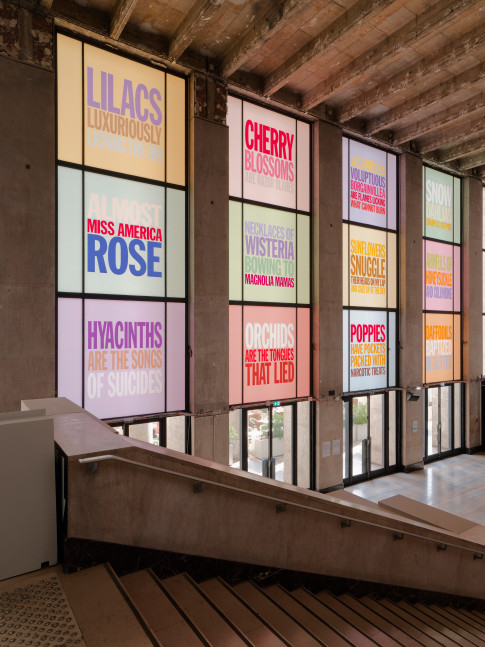 Installation view, John Giorno, Welcoming the Flowers, Palais de Tokyo, Paris, 2025