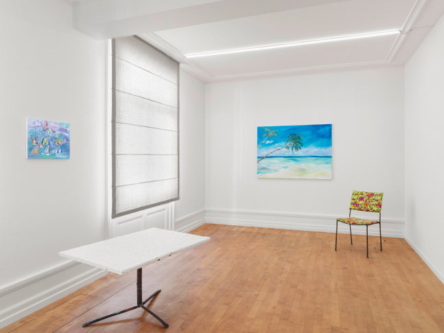 Installation view, Joe Bradley, Austin Eddy, Karen Kilimnik, Ugo Rondinone, Josh Smith, Franz West, Galerie Eva Presenhuber, Troisi&amp;egrave;me &amp;Eacute;tage, Waldmannstrasse, Zurich, 2025