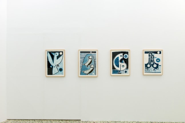 Installation views of drawings and paintings by Austin Eddy