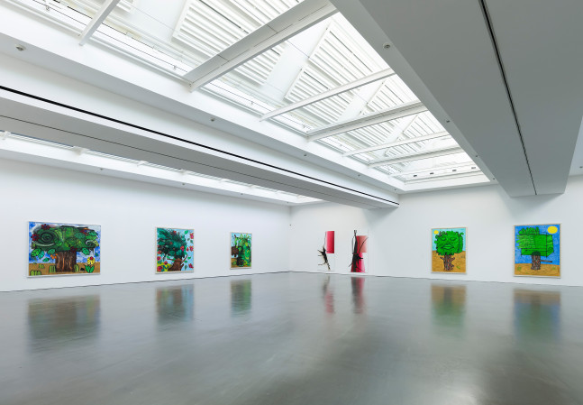 Installation view of paintings by Albert Oehlen and Carroll Dunham