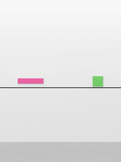 GERWALD ROCKENSCHAUB
bass+ (re)modification
2024
2 objects; lacquered MDF, black line on wall (2.5 cm wide, RAL9005 / deep black)
Unique
Object 1 15 x 75 x 3 cm / 5 7/8 x 29 1/2 x 1 1/8 in
Object 2 30 x 30 x 3 cm / 11 3/4 x 11 3/4 x 1 1/8 in
Dimensions variable
ROCKE60251