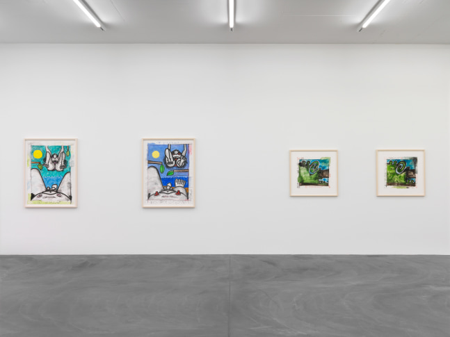 Installation view of Carroll Dunham monotypes exhibition