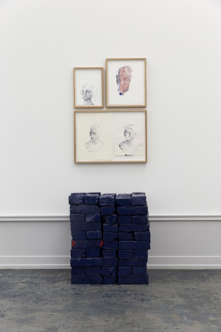 Installation view of sculptures by Matias Faldbakken