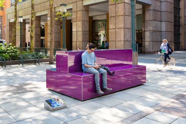 Installation view of sculpture by Sam Falls