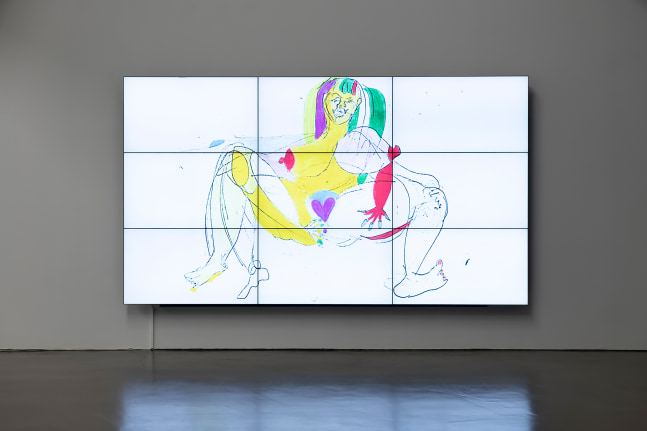 Installation view of video installation by Tschabalala Self