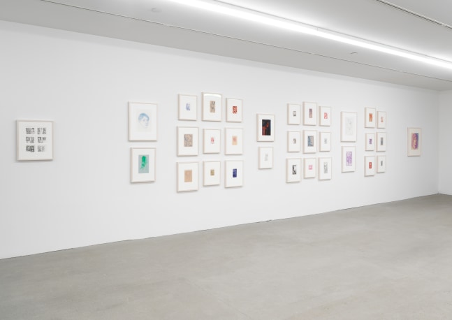 Installation view of Steven Shearer paintings and drawings exhibition