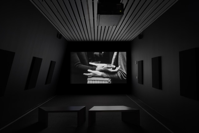 Installation view of video work by Adam Pendleton
