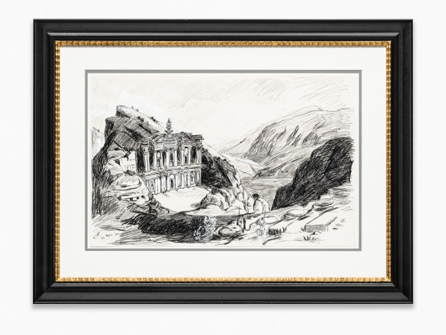 drawing of a castle in the landscape by Karen Kilimnik
