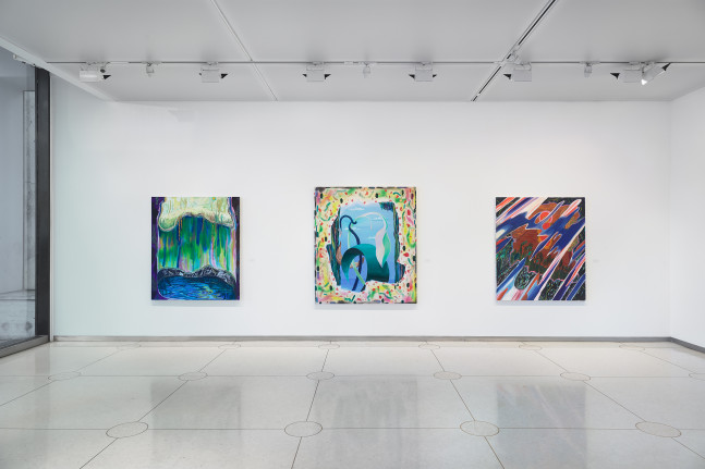 Installation view of Paintings by Shara Hughes