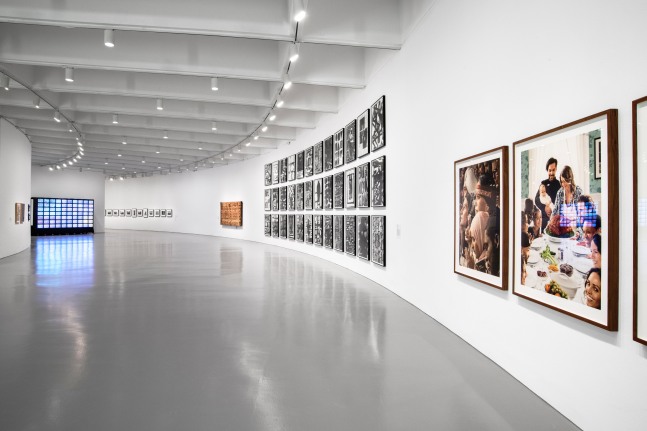 Installation view of paintings by Adam Pendleton