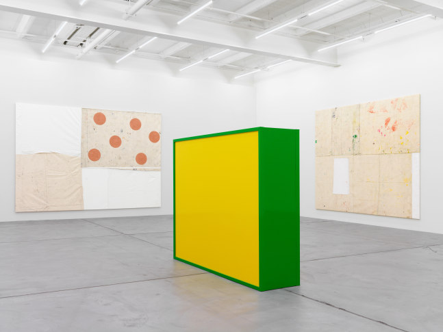 Installation view of Joe Bradley painting and sculpture exhibition