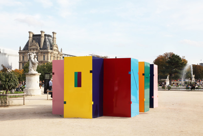 Installation view of sculpture by Sam Falls