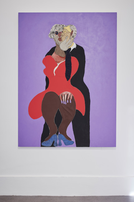 Installation view of painting by Tschabalala Self