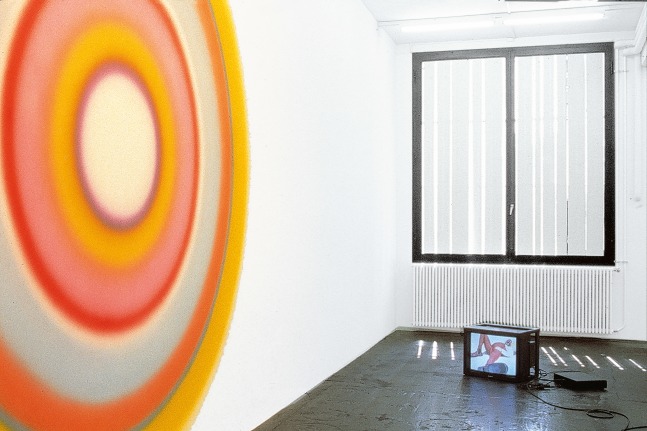 Installation view of paintings and sculptures by Ugo Rondinone