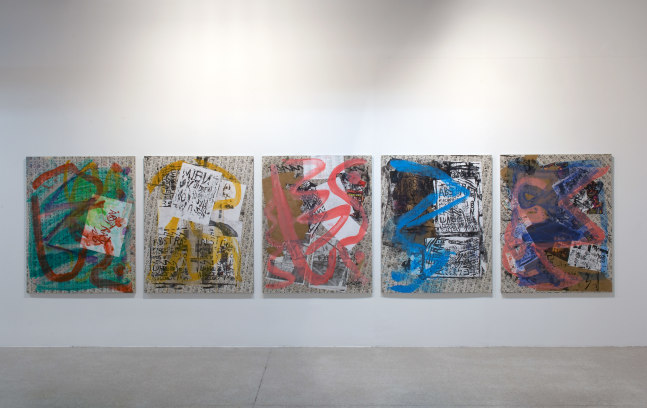 Installation view of paintings by Josh Smith