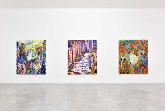 Installation view of Paintings by Shara Hughes