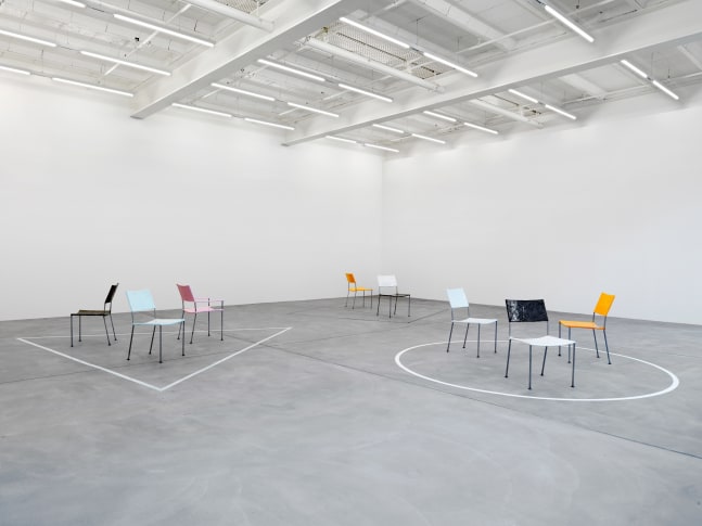Installation view of Franz West sculptures and furniture works exhibition