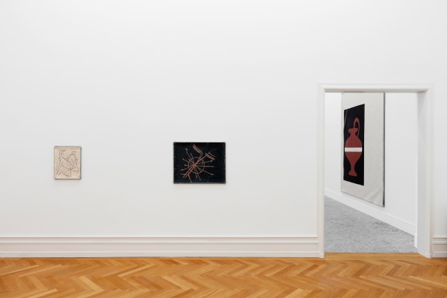 Installation views of paintings by Valentin Carron