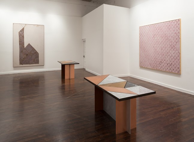 Installation view of works by Sam Falls
