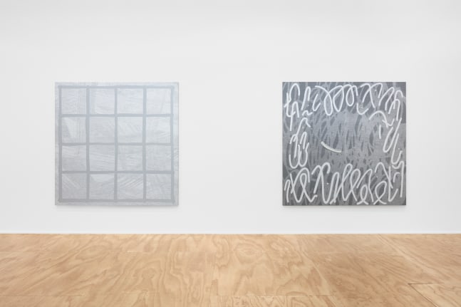 Installation view of paintings by Amy Feldman