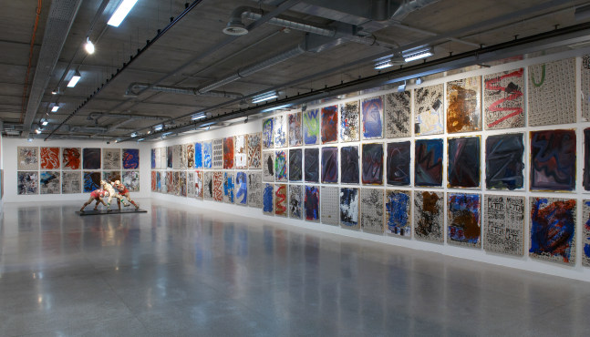 Installation view of paintings by Josh Smith