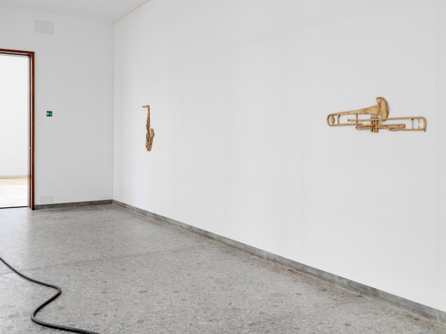 Installation view of sculptures by Valentin Carron