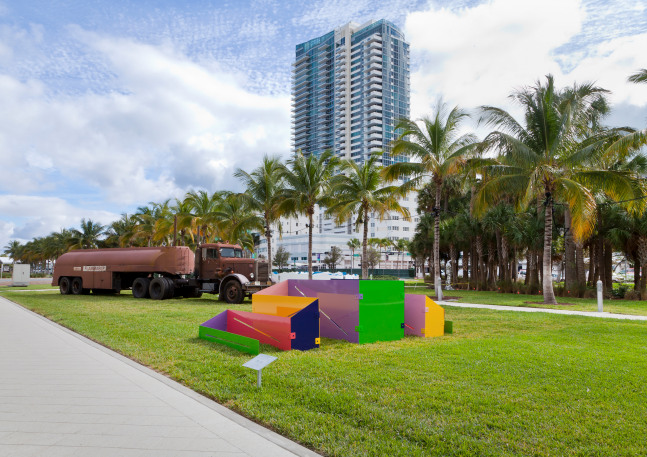 Installation view of sculpture by Sam Falls