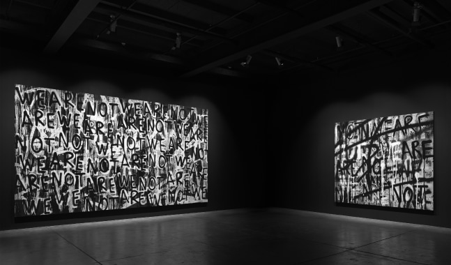 Installation view of works by Adam Pendleton