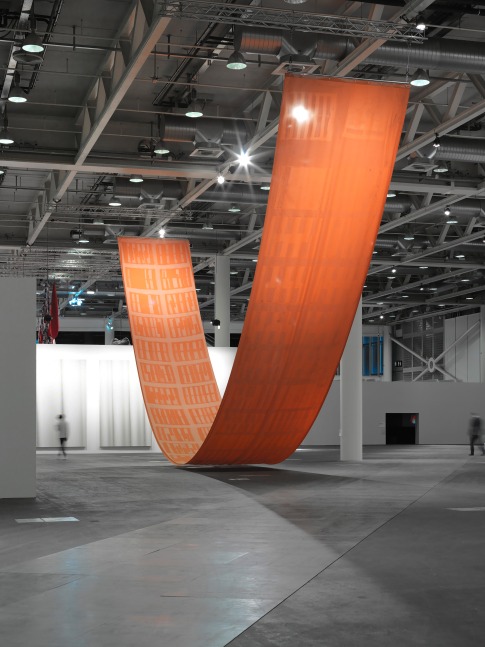 Installation view of sculpture by Sam Falls