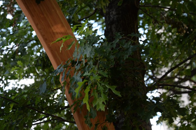 Installation view of sculpture by Oscar Tuazon