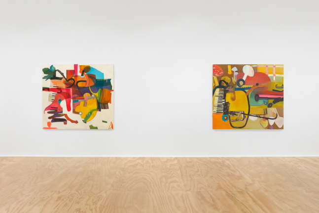 Installation view of Alex Hubbard paintings and film installation exhibition