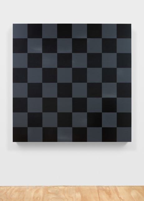 checkerboard painting in dark gray and black by Sarah Ortmeyer