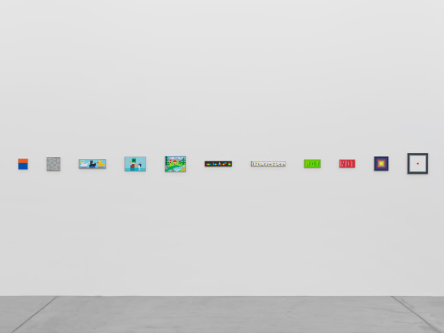 Installation view of Jean-Frédéric Schnyder paintings and cardboard sculpture exhibition