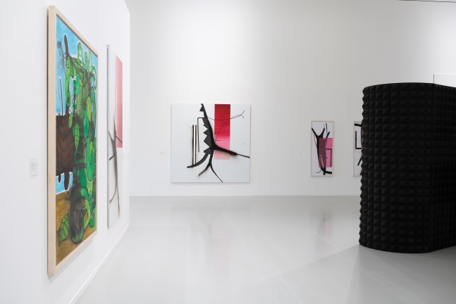 Installation view of paintings by Albert Oehlen and Carroll Dunham