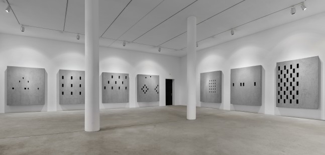 Installation view of wall works by Valentin Carron