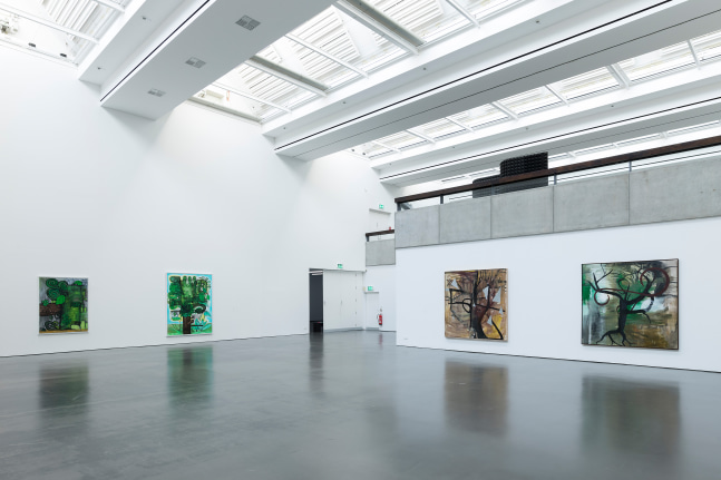Installation view of paintings by Albert Oehlen and Carroll Dunham