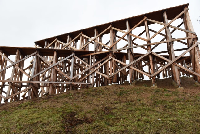 Installation view of outdoor sculpture by Oscar Tuazon