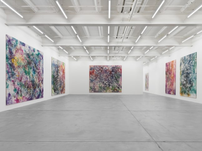 Installation view of Sam Falls paintings exhibition