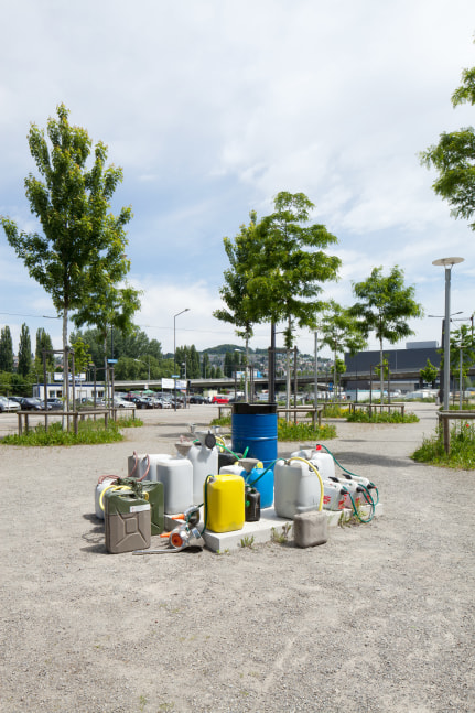 Installation view of sculpture by Matias Faldbakken