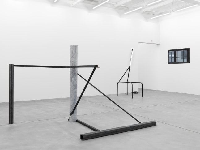 Installation view of Oscar Tuazon sculptures exhibitions