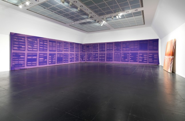 Sam Falls Untitled (Pallet 10, Pomona) 2013 Polyester and metal grommets 305 x 2164 cm / 120 x 852 in