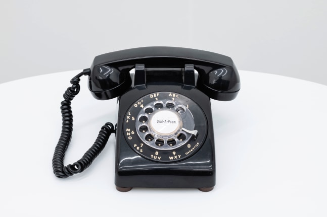 Dial-A-Poem Austria
2015
Rotary telephone, soundfile-player with digitally recorded poems
30 austrian authors
11 x 25 x 23 cm / 4 3/8 x 9 7/8 x 9 in

&amp;copy; Giorno Poetry Systems