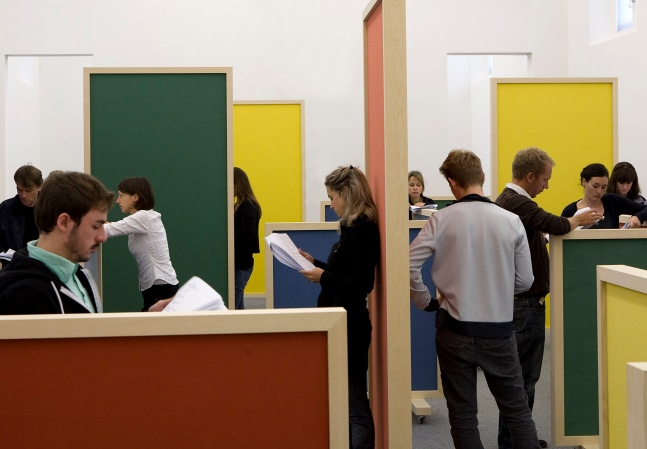 Installation view of sculptures by Liam Gillick