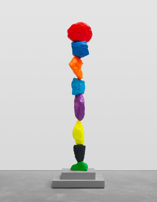 green black yellow violet blue orange blue red mountain

2024

Painted stone, stainless steel, concrete base

Sculpture 180 x 26 x 27 cm / 70 7/8 x 10 1/4 x 10 5/8 in

Pedestal 16 x 60 x 60 cm / 6 1/4 x 23 5/8 x 23 5/8 in

&amp;copy; Ugo Rondinone