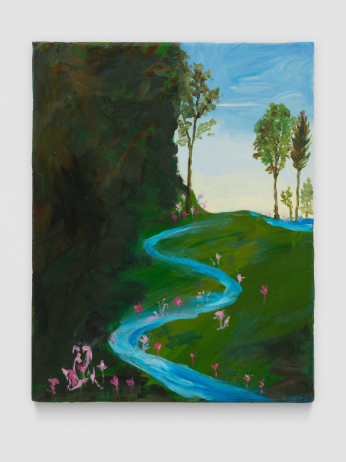 painting of a little stream in the landscape by Karen Kilimnik